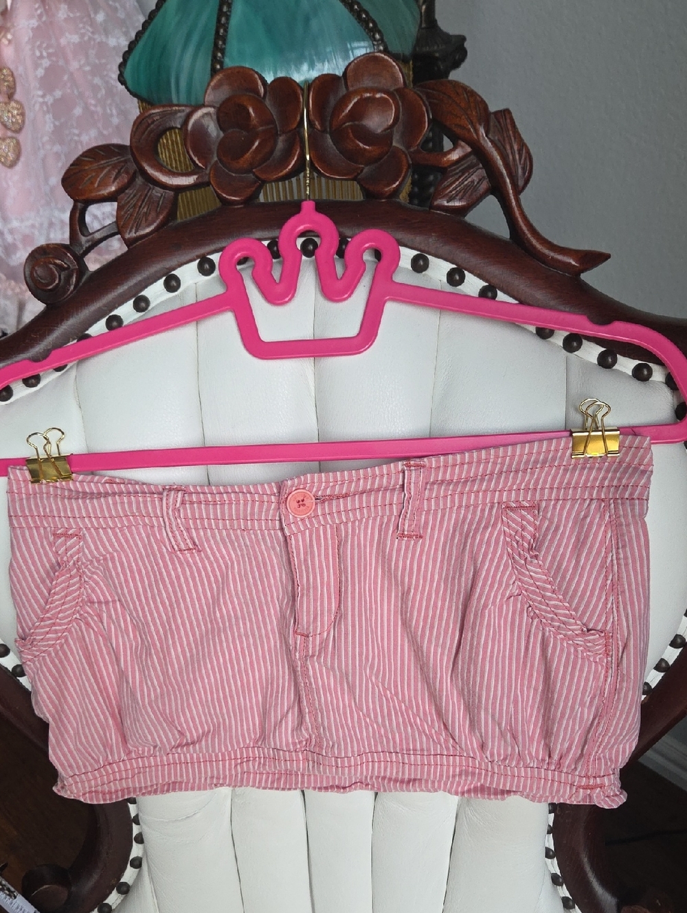 Vintage Y2k Hollister Pink and White Striped Mini Low Rise  Skirt with Front Zip